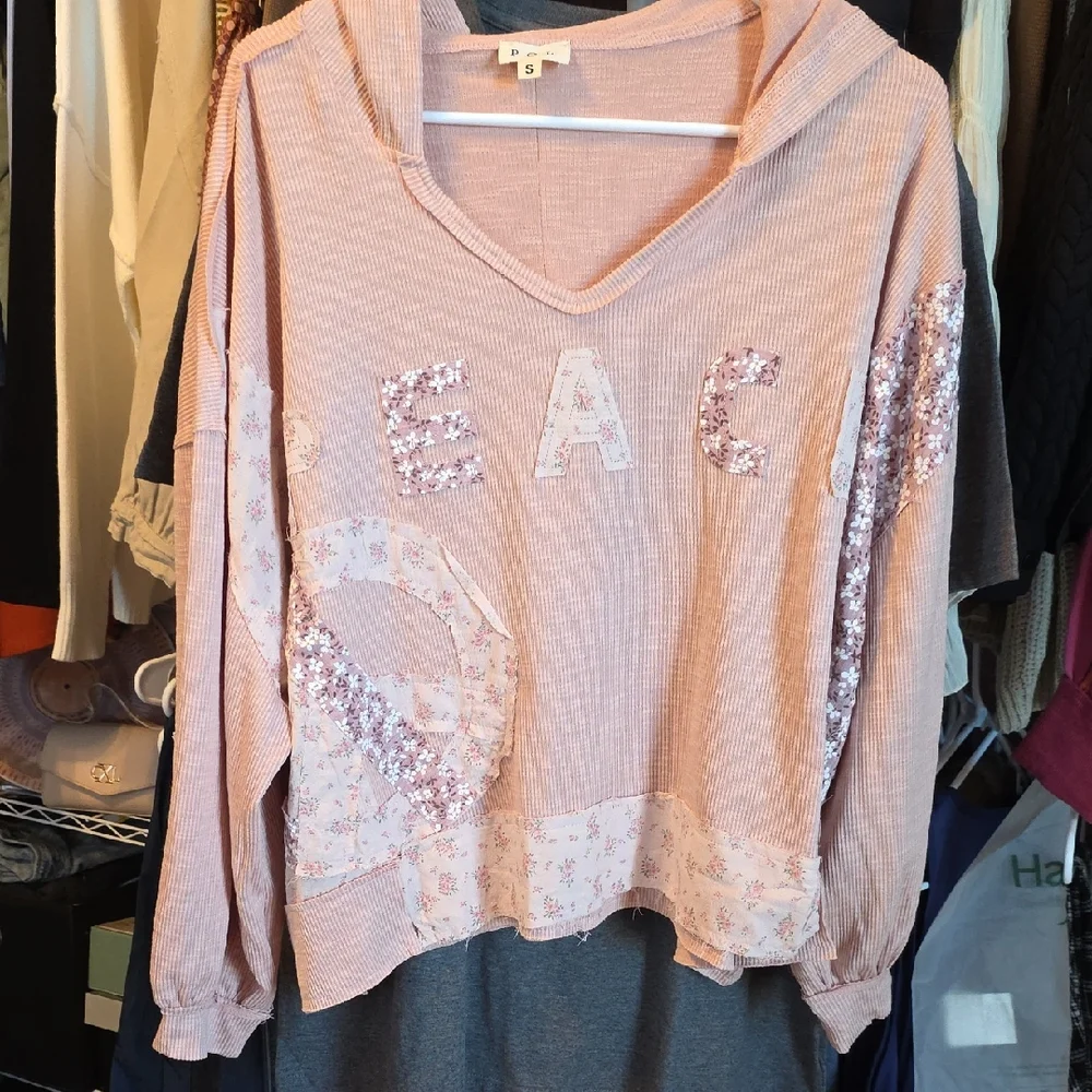POL Pink Sequin Peace Hoodie - Picture 1 of 3